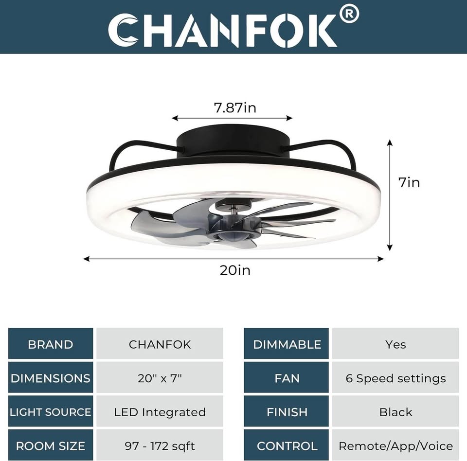 Voice Control, Compatible with Alexa, Google & Siri smart Ceiling Fans with Lights, 20''
