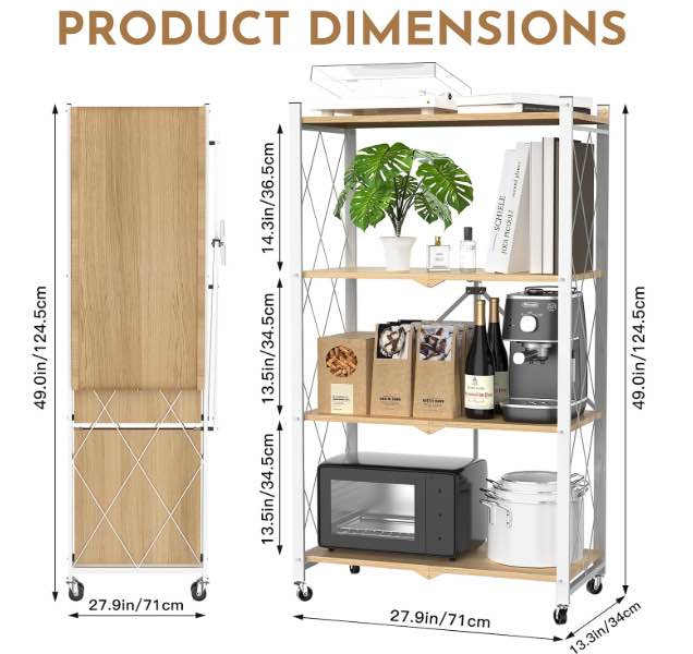 Foldable 4-Tier Storage Shelf on Wheels