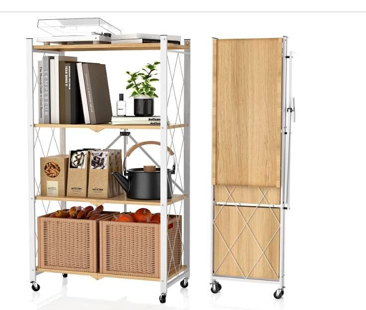 Foldable 4-Tier Storage Shelf on Wheels