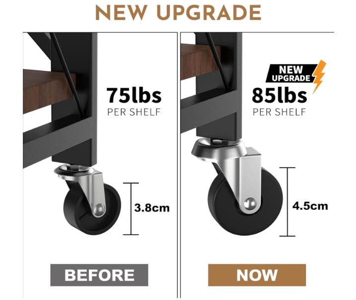 Foldable 3-Tier Rolling Shelf Wood Look Storage Rack
