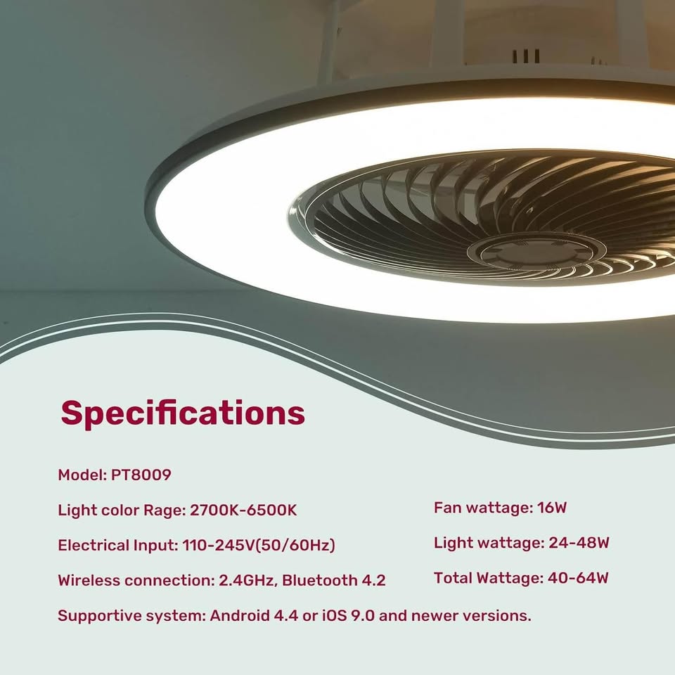 Ceiling Fan with Light Modern Bladeless Ceiling Fan with Remote Control Smart LED Dimmable Lighting