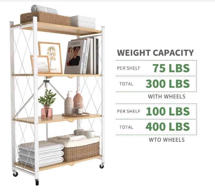 Foldable 4-Tier Storage Shelf on Wheels
