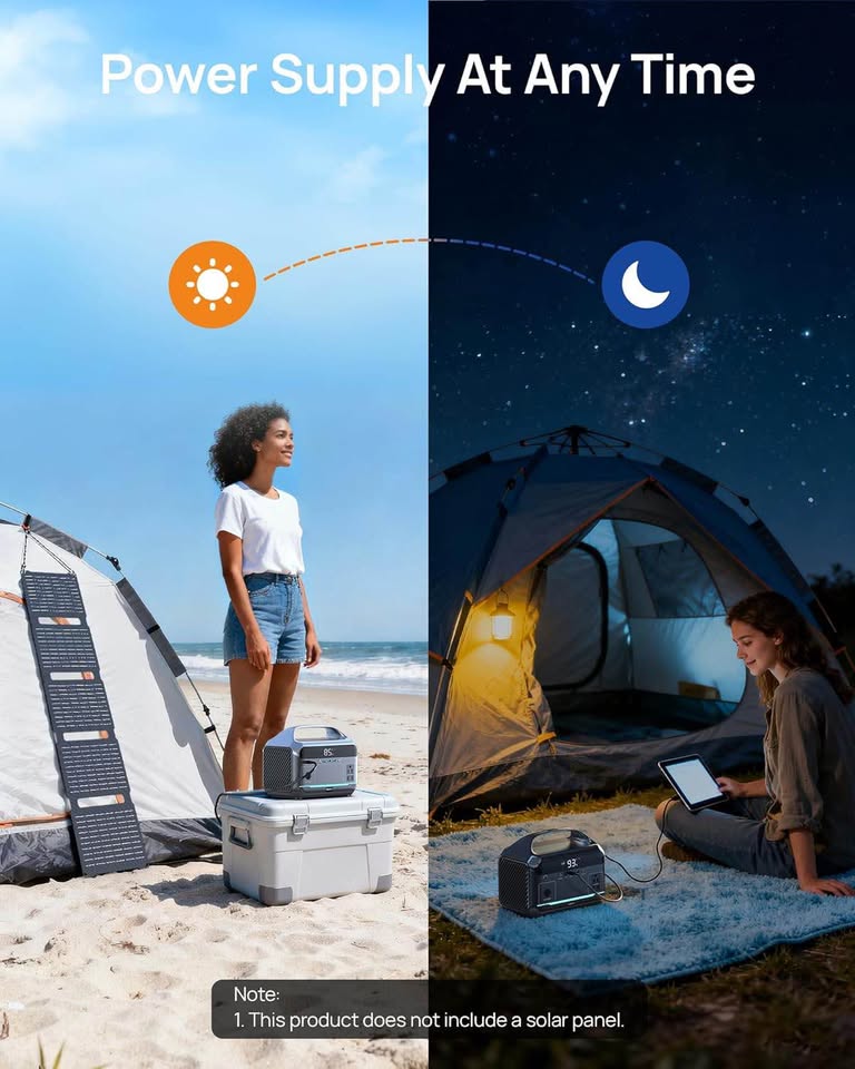 Portable Power Station 600W Surge, 288Wh (90,000mAh) LiFePO4 Battery, Power Bank with AC Outlet, Min