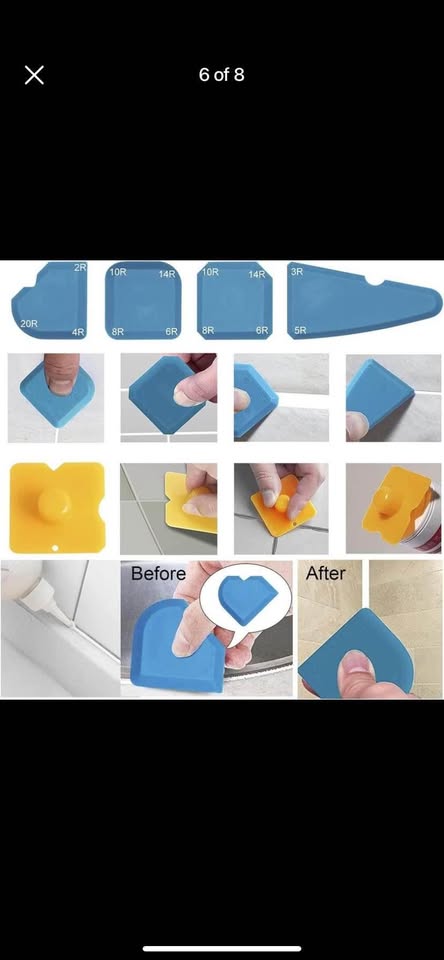 5-in-1 Silicone Caulking Tool with Grout Scraper, 6 Exchangeable Silicone Pads