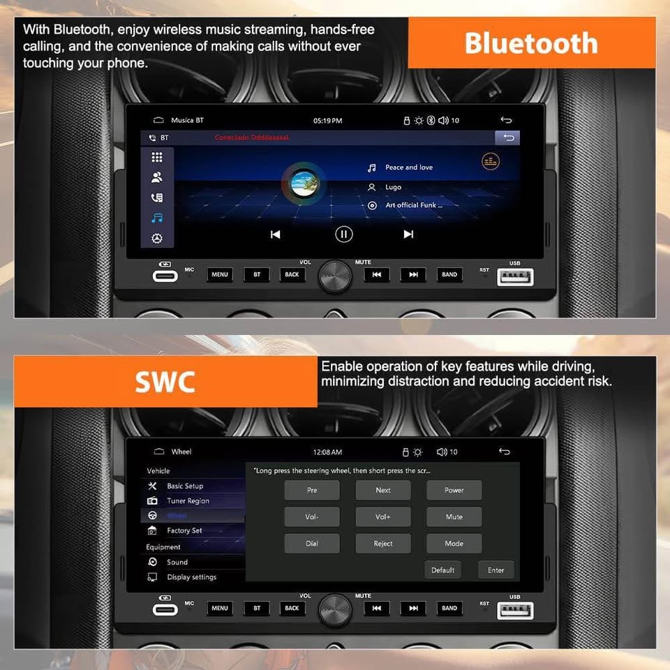 Pyniro Single Din Car Stereo, 6.86 Inch CarPlay & Android Auto HD IPS Touchscreen Radio with Bluetooth