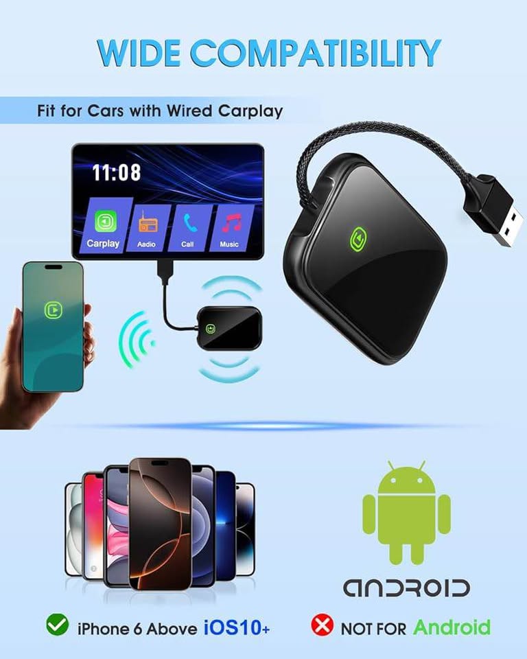 Wireless Carplay Adapter for Apple - 2025 Upgrade Seamless Connection Convert Wired to Wireless Car