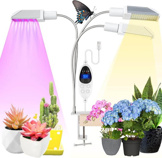 Grow Lights for Indoor Plants,3-Head Full Spectrum led Plant Grow Light,3/6/9/12H Intelligent Timer,