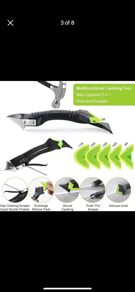 5-in-1 Silicone Caulking Tool with Grout Scraper, 6 Exchangeable Silicone Pads
