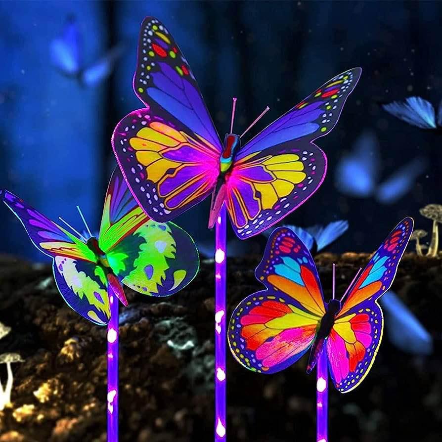 3 Pack Garden Solar Lights Outdoor, Multi-Color Changing Solar Powered LED Garden Lights, Waterproof