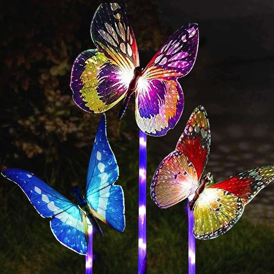 3 Pack Garden Solar Lights Outdoor, Multi-Color Changing Solar Powered LED Garden Lights, Waterproof