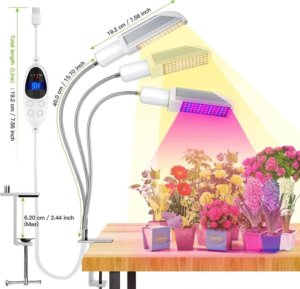 Grow Lights for Indoor Plants,3-Head Full Spectrum led Plant Grow Light,3/6/9/12H Intelligent Timer,