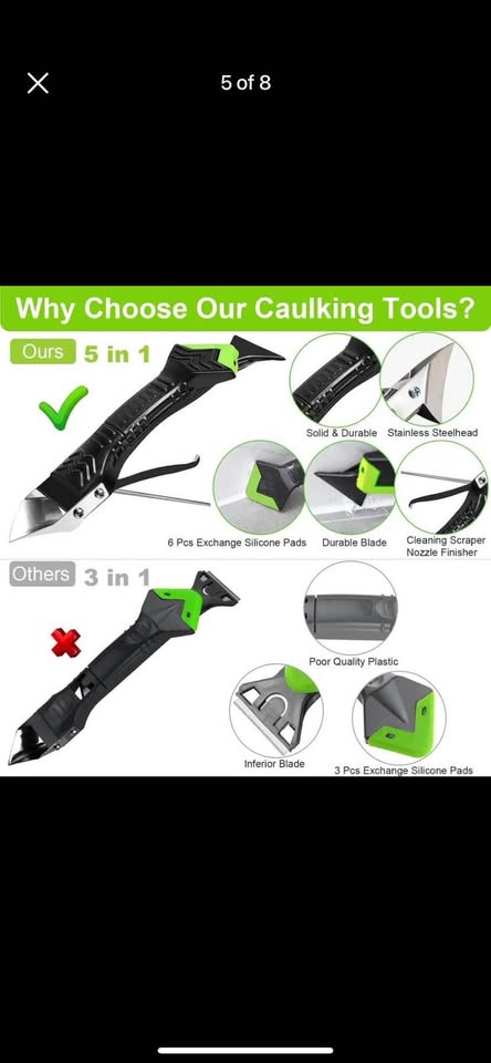 5-in-1 Silicone Caulking Tool with Grout Scraper, 6 Exchangeable Silicone Pads