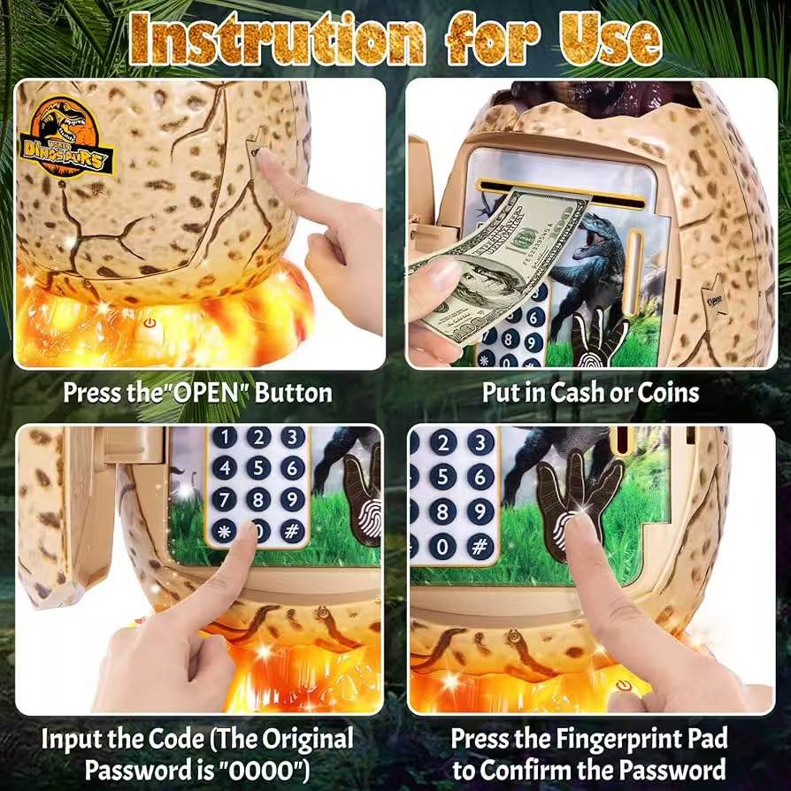 Refasy Electronic Piggy Bank for Kids Dinosaur ATM Piggy Bank Password Cash Coin Can