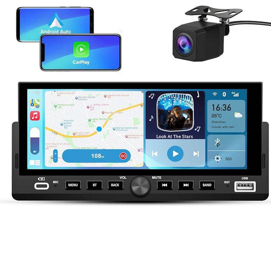 Pyniro Single Din Car Stereo, 6.86 Inch CarPlay & Android Auto HD IPS Touchscreen Radio with Bluetooth