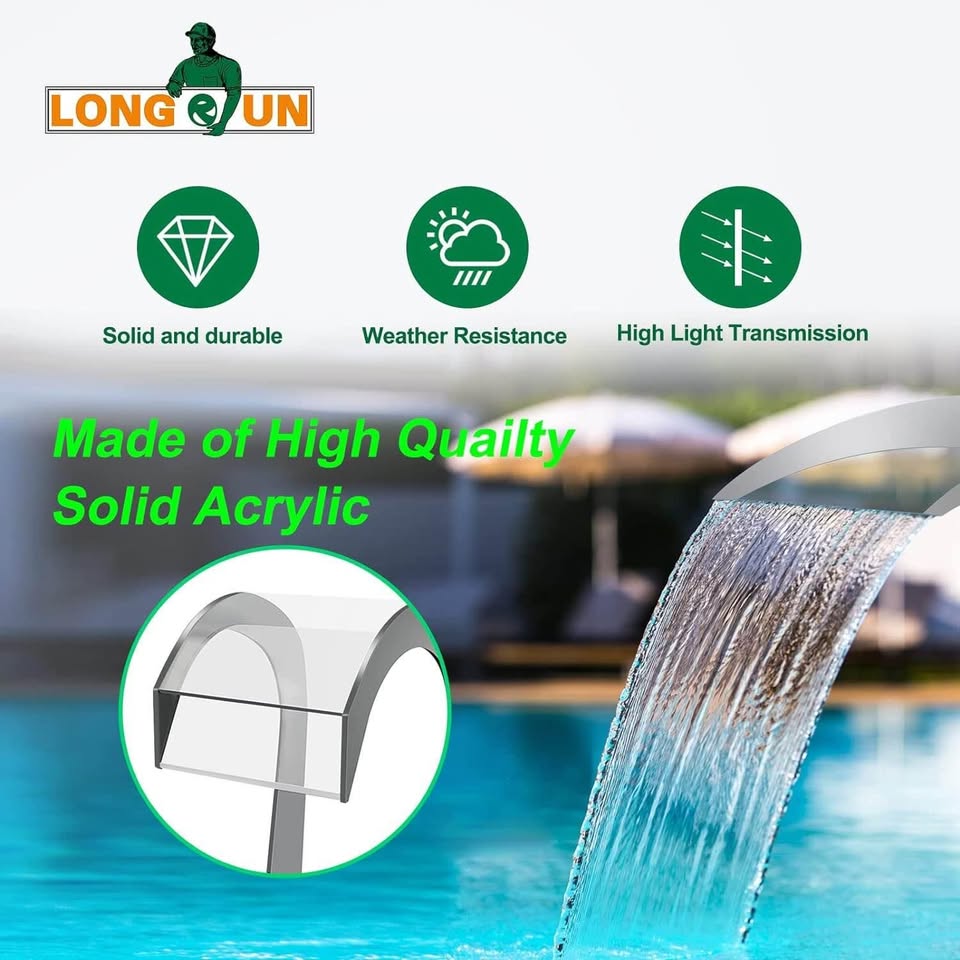 LONGRUN Pond Waterfall Spillway, Acrylic Pool Fountain Waterfall with 7 Colors LED, Complete Garden