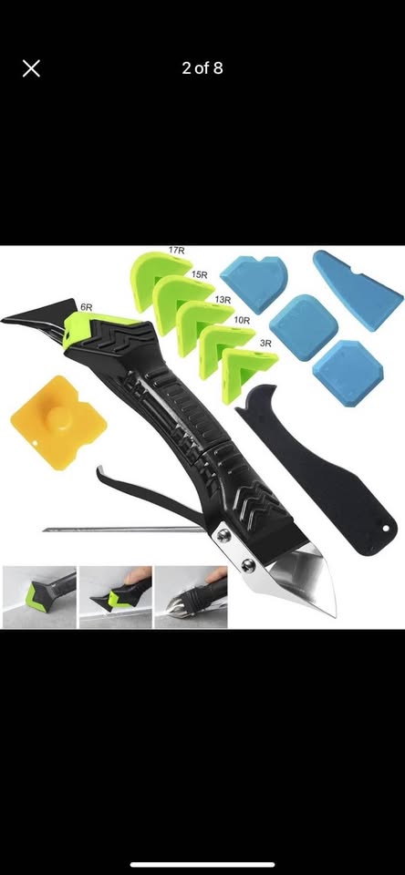 5-in-1 Silicone Caulking Tool with Grout Scraper, 6 Exchangeable Silicone Pads