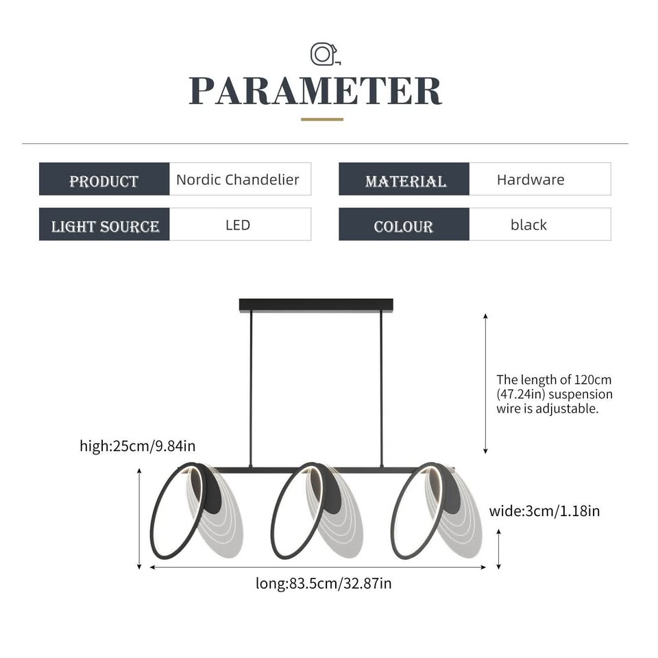 Jaycomey Modern Pendant Light Fixtures, Dimmable 3-Light Kitchen Island Linear Pendant Lighting LED