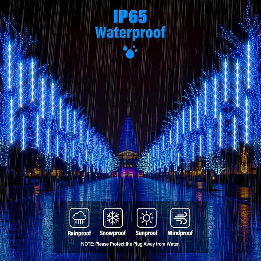 20 Tubes 720 LED Meteor Shower Lights Outdoor Christmas Lights, UL Certified Falling Rain Drop Snowfall Icicle Cascading String Light for Xmas Holiday Tree Wedding Party Garden Decor,