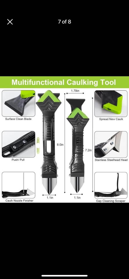 5-in-1 Silicone Caulking Tool with Grout Scraper, 6 Exchangeable Silicone Pads