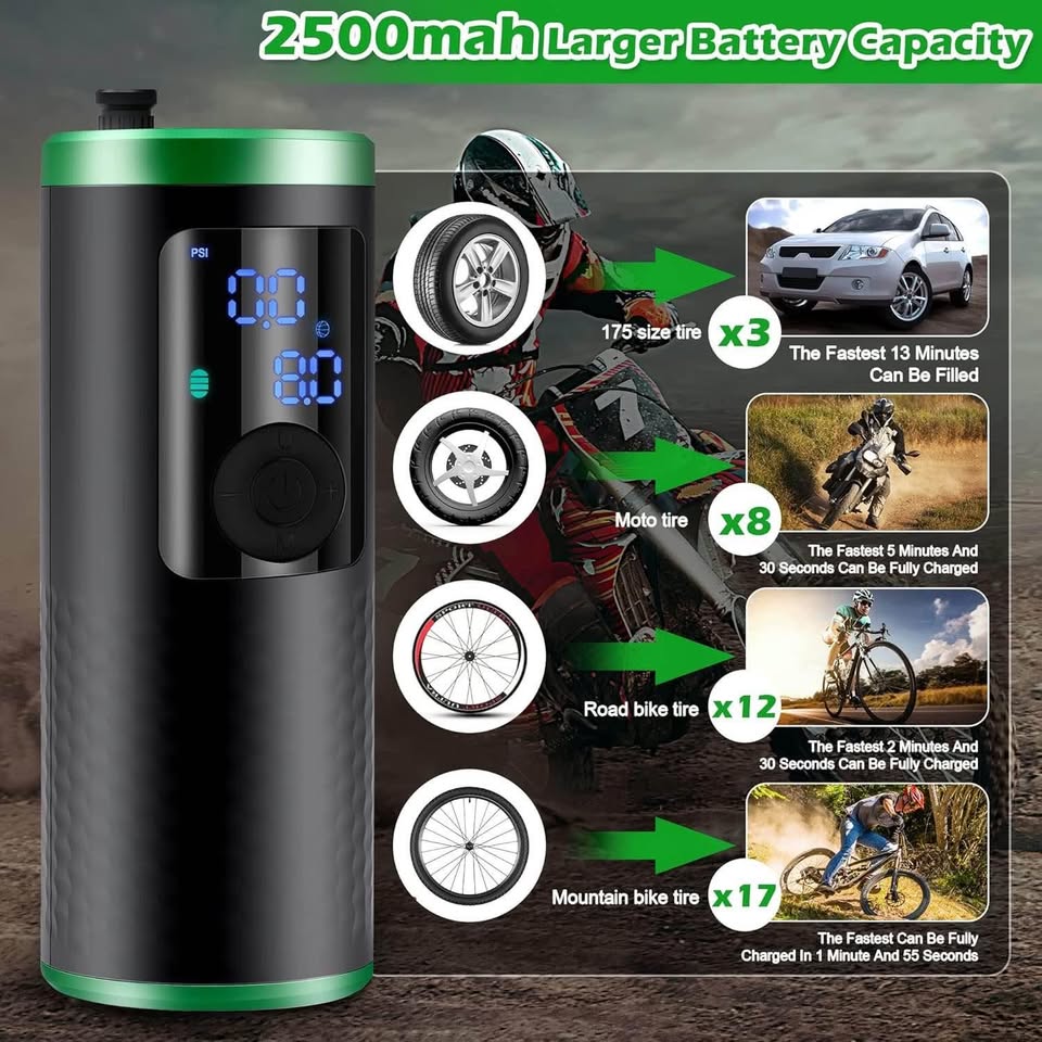 Cordless Bike Tire Inflator Air Compressor - Zacro 150PSI Electric Battery Powered Mini Bike Air Pum
