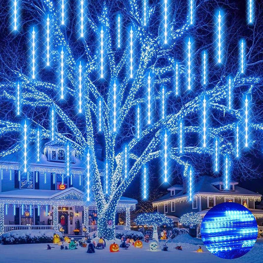 20 Tubes 720 LED Meteor Shower Lights Outdoor Christmas Lights, UL Certified Falling Rain Drop Snowfall Icicle Cascading String Light for Xmas Holiday Tree Wedding Party Garden Decor,