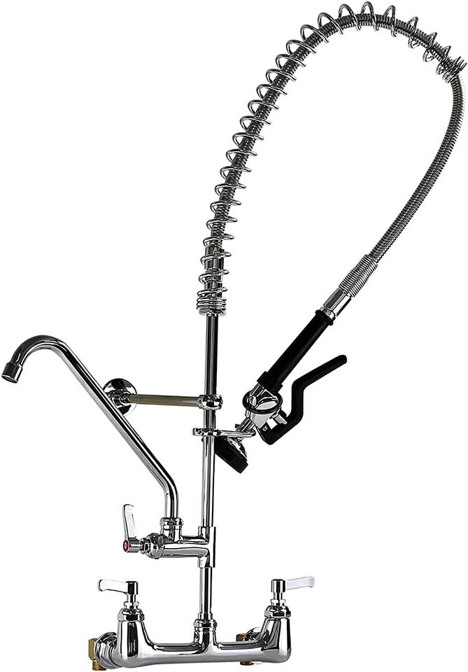 Commercial Faucet with Sprayer Kitchen Sink Faucet 36'' Height 8 Inch Center Commercial Wall Mount F