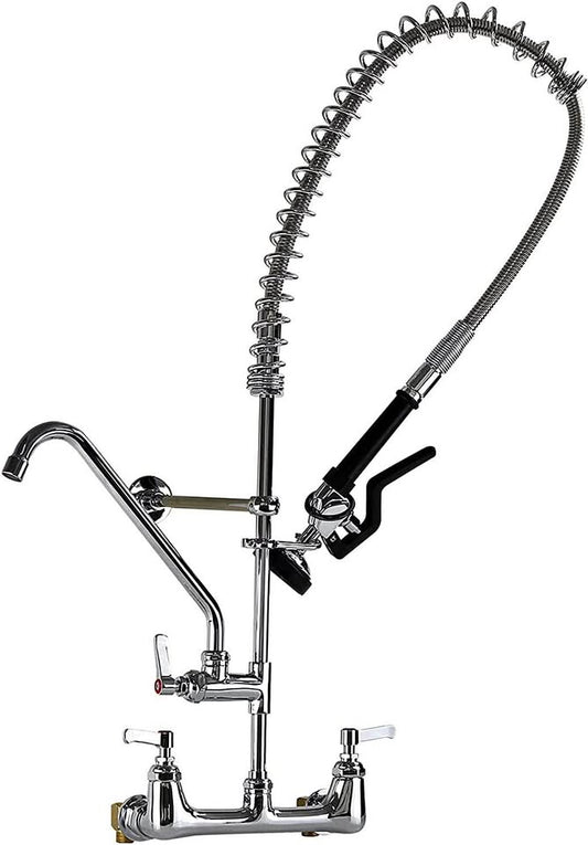Commercial Faucet with Sprayer Kitchen Sink Faucet 36'' Height 8 Inch Center Commercial Wall Mount F