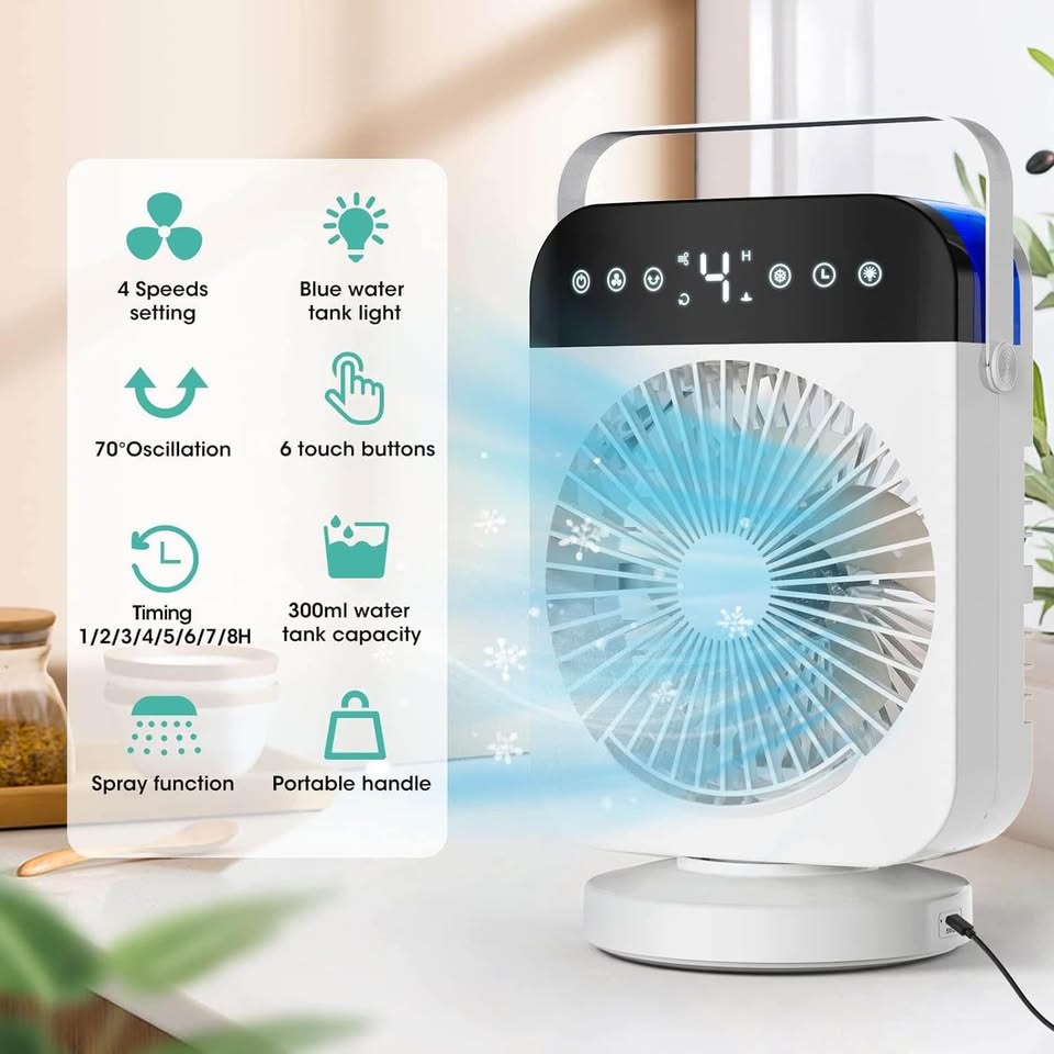 Portable Air Conditioner Fan, 70° Oscillating Air Cooler Fan, 4-in-1 Mini Air Cooling Fan