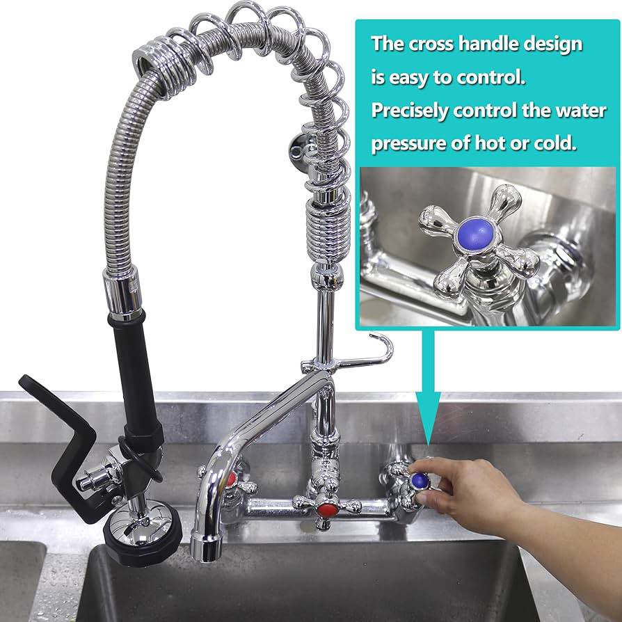 Brand new Commercial Sink Faucet Pre Rinse Device 8 Inch Wall Mount Faucet, Restaurant Faucet 26 Inc