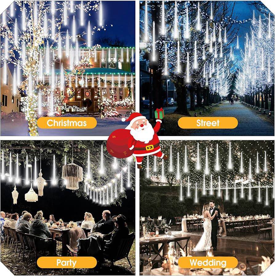 20 Tubes 720 LED Meteor Shower Lights Outdoor Christmas Lights, UL Certified Falling Rain Drop Snowfall Icicle Cascading String Light for Xmas Holiday Tree Wedding Party Garden Decor,