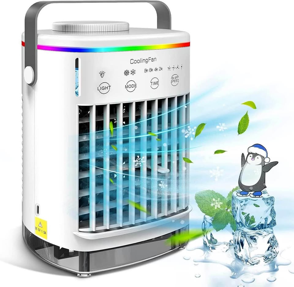 Portable Air Conditioners, Evaporative Air Cooler 3 in 1, 4 Wind Speed & 7 LED Light