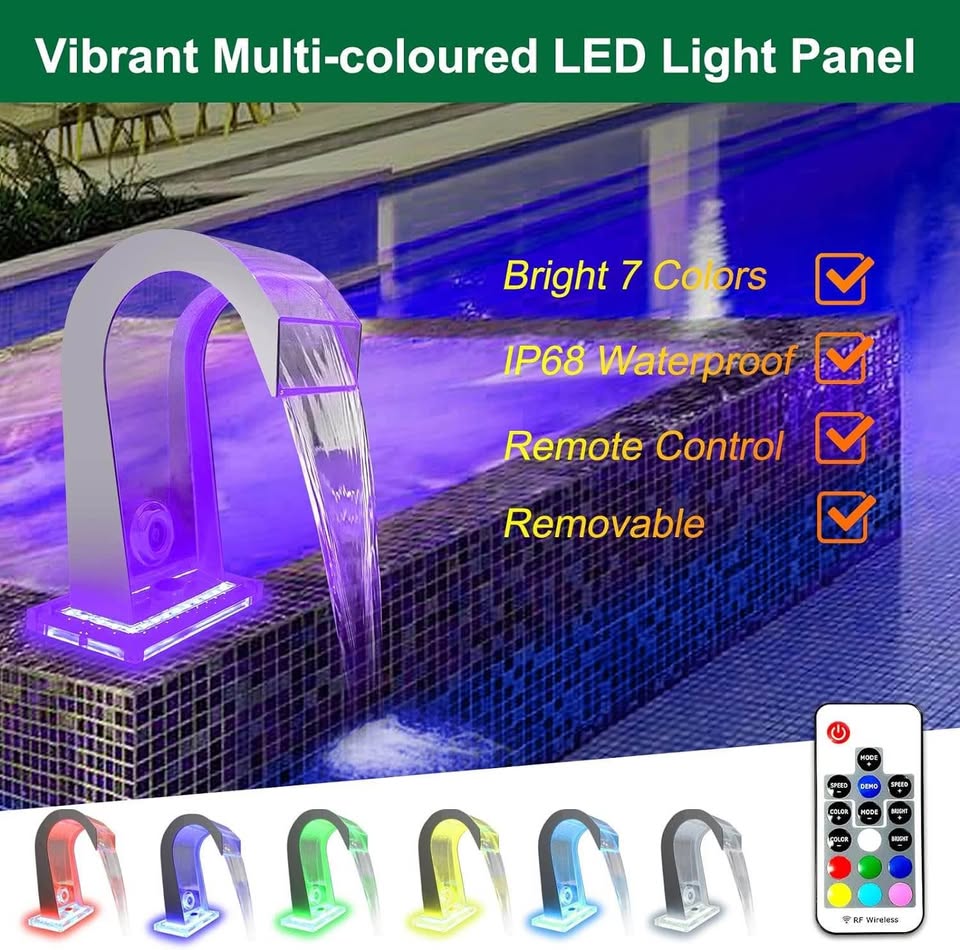 LONGRUN Pond Waterfall Spillway, Acrylic Pool Fountain Waterfall with 7 Colors LED, Complete Garden