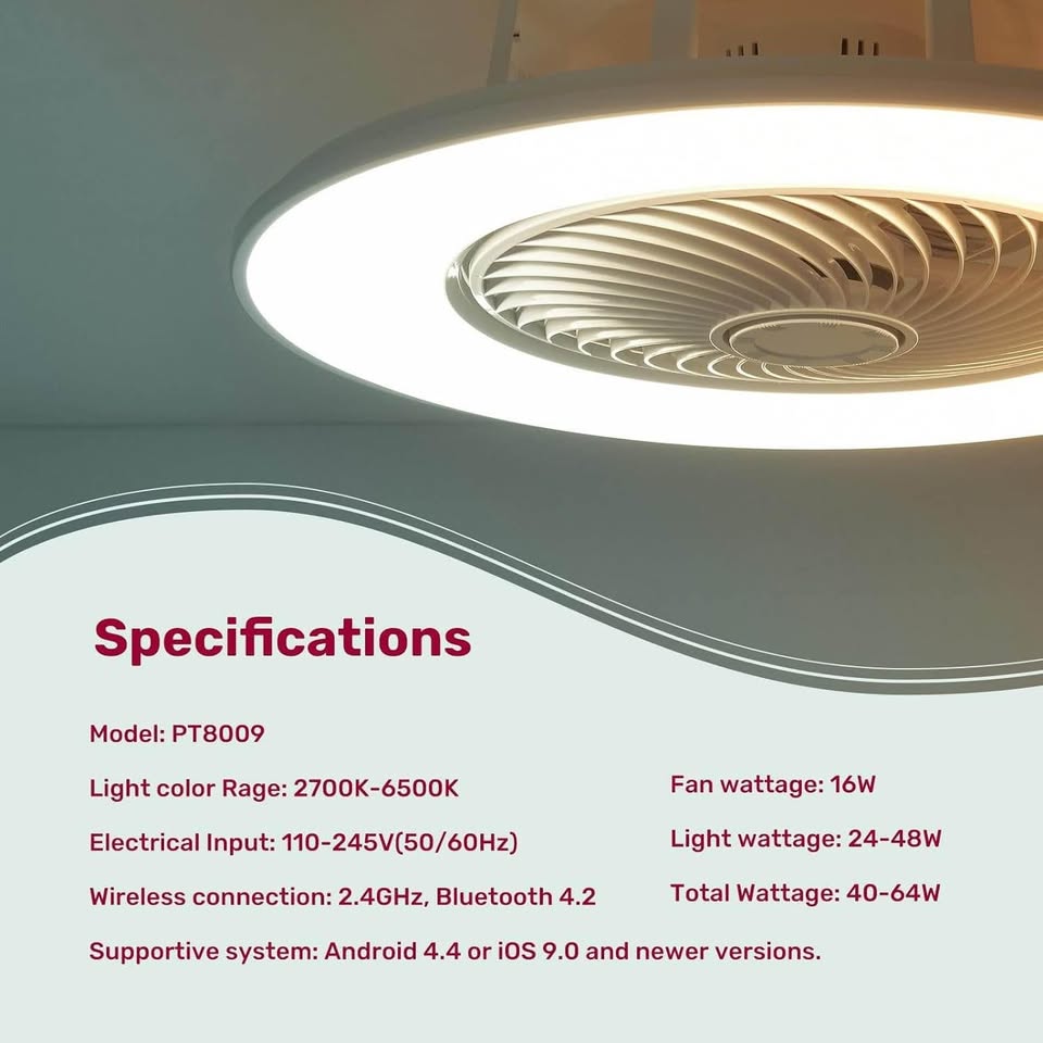 YANASO 22“ Ceiling Fan with Light Modern Indoor Low Profile Flush Mount Bladeless Fan with Remote