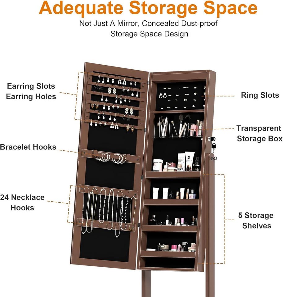 Brand new SogesPower Jewelry Storage Cabinet with Mirror, Jewelry Organizer Hanging, Full Length Mirror