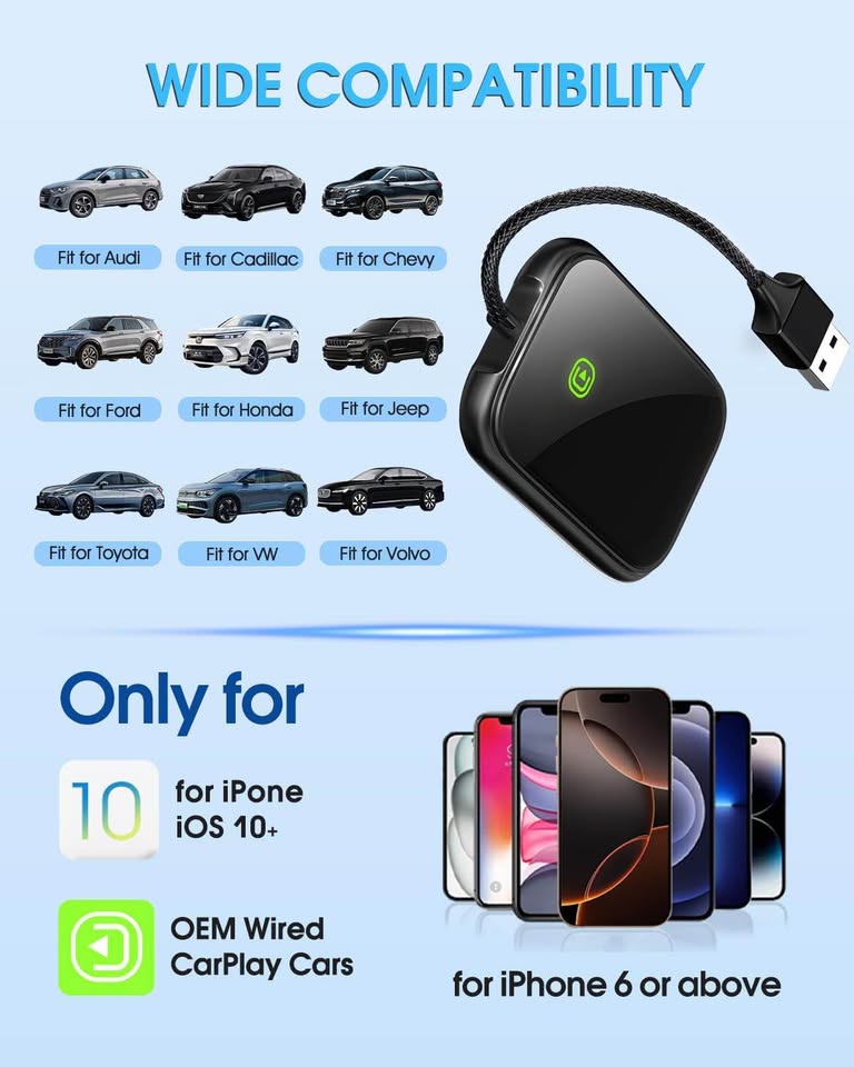 Wireless Carplay Adapter for Apple - 2025 Upgrade Seamless Connection Convert Wired to Wireless Car