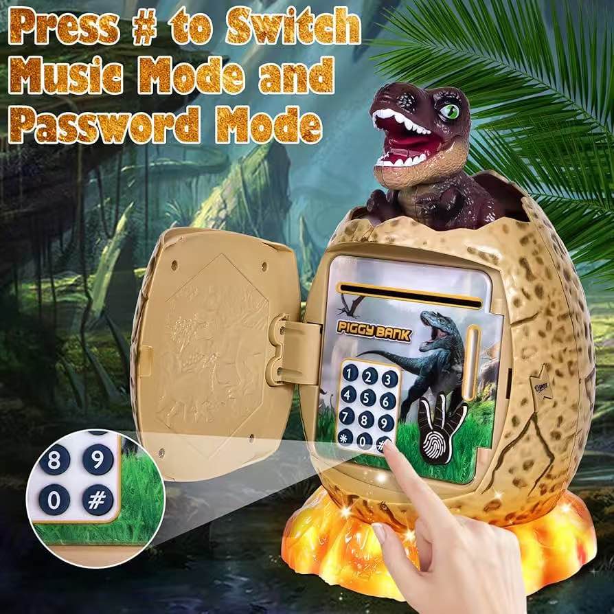 Refasy Electronic Piggy Bank for Kids Dinosaur ATM Piggy Bank Password Cash Coin Can