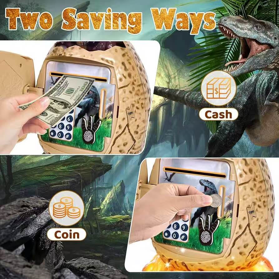 Refasy Electronic Piggy Bank for Kids Dinosaur ATM Piggy Bank Password Cash Coin Can