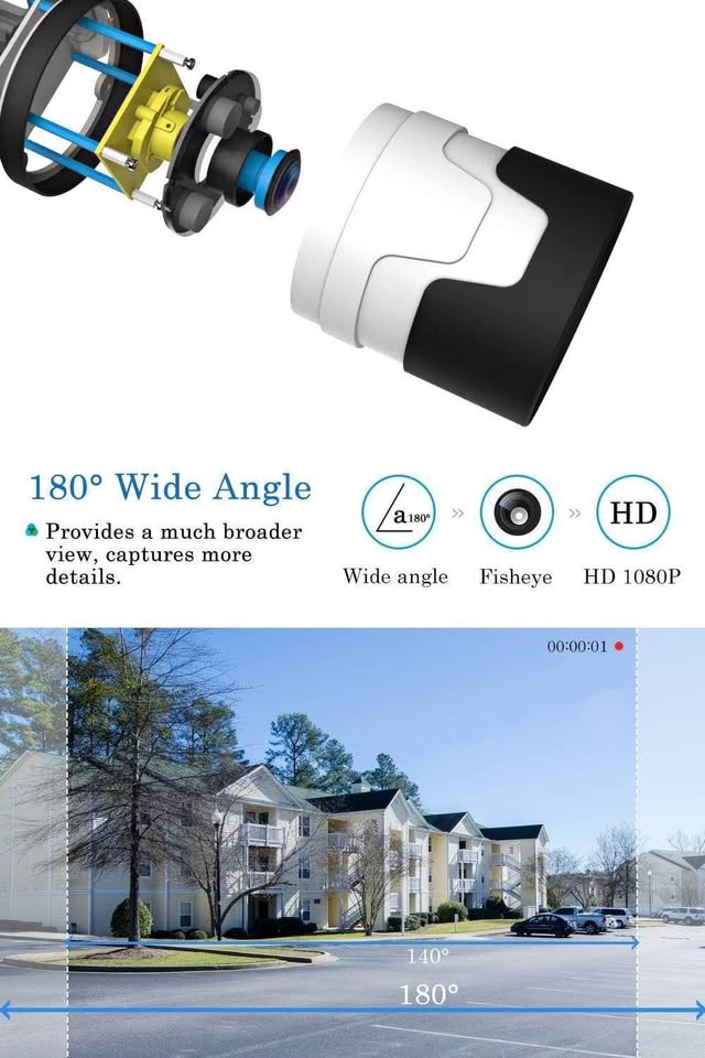Outdoor Wireless Security Camera, Waterproof WiFi IP Camera With FHD 1080P, 180° Wide Angle Wireless