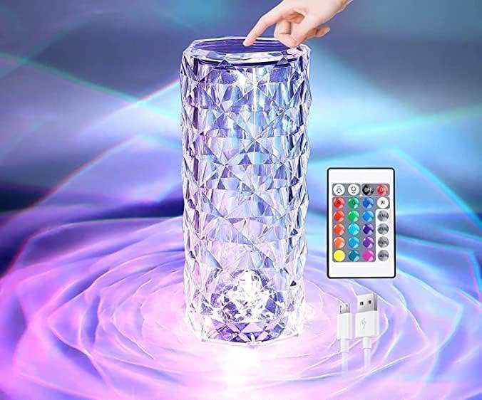 Crystal Lamp, Rose Lamp with 16 Colors Changing, Crystal Table Lamp for Restaurant, Living Room, Be