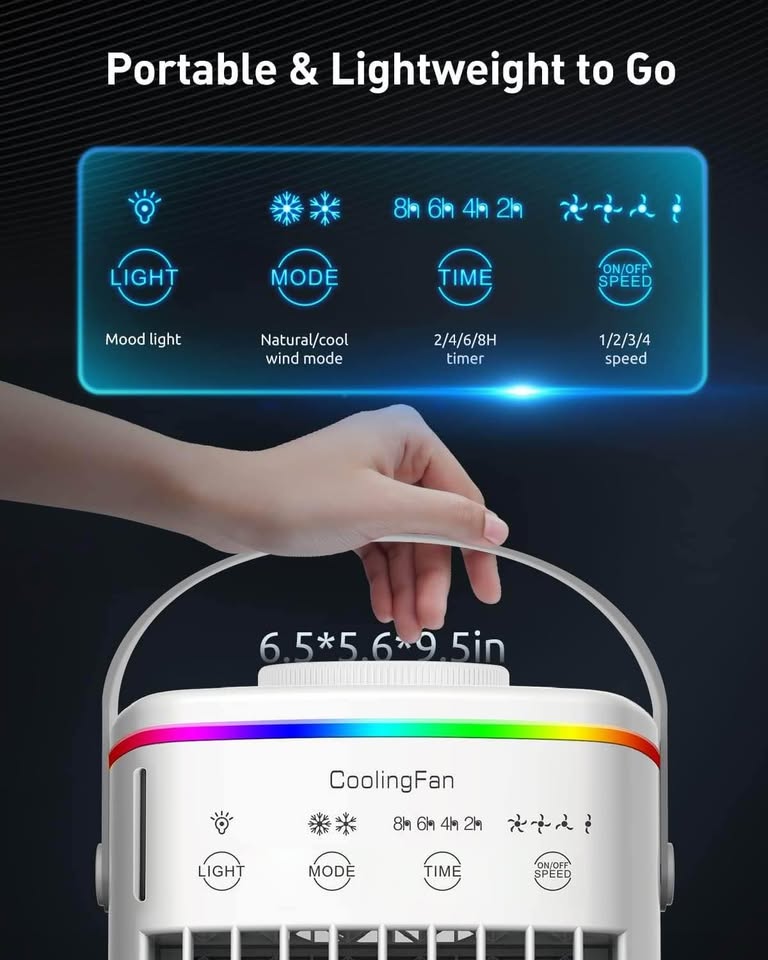 Portable Air Conditioners, Evaporative Air Cooler 3 in 1, 4 Wind Speed & 7 LED Light