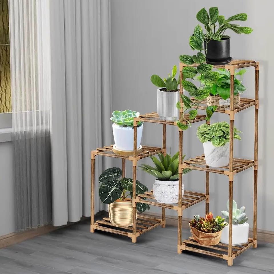 Wood Plant Stand Indoor Outdoor, FOME 8 Tier Tall Plant Stand Large Plant Stands Outdoor Corner Plan