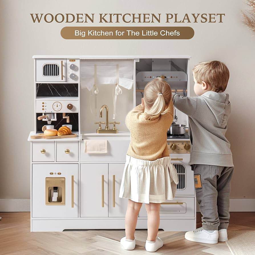 Brand new ROBOTIME Wooden Play Kitchen for Toddlers and Kids, Toy Kitchen Set