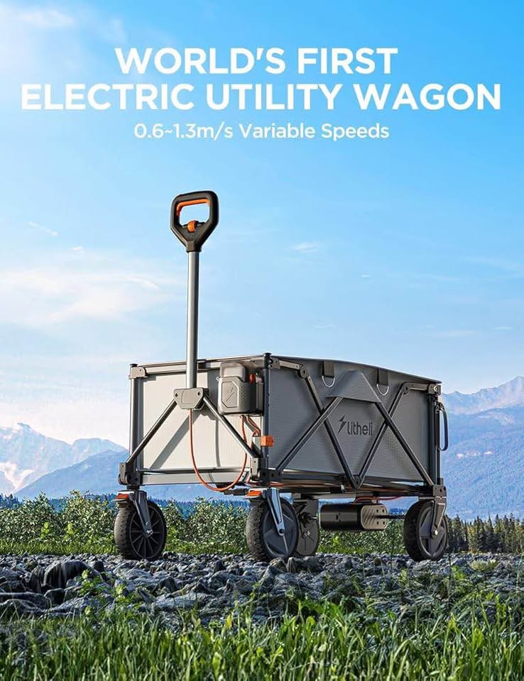 Litheli Electric Utility Wagon - Powered Cart with Foldable Design, 0.6~1.3m/s Speeds, 300lbs