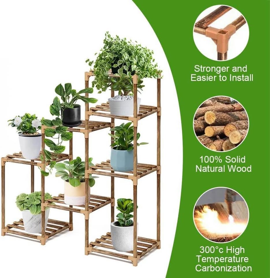 Wood Plant Stand Indoor Outdoor, FOME 8 Tier Tall Plant Stand Large Plant Stands Outdoor Corner Plan