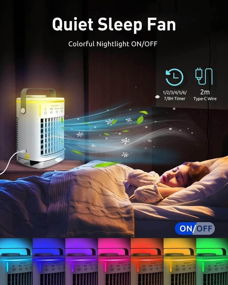 Portable Air Conditioners, Evaporative Air Cooler 3 in 1, 4 Wind Speed & 7 LED Light