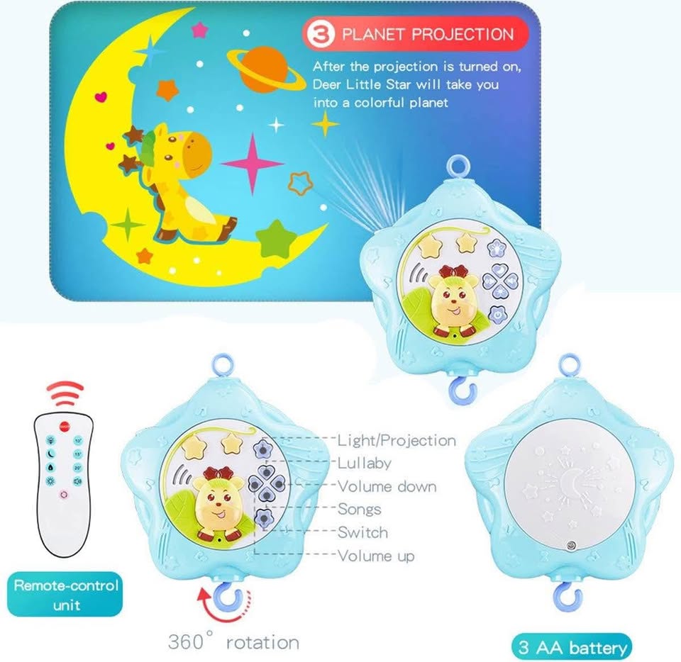 Baby mobile for crib with lights and musicial, Projection ,Hanging Rotating, Teether for girl (Pink)