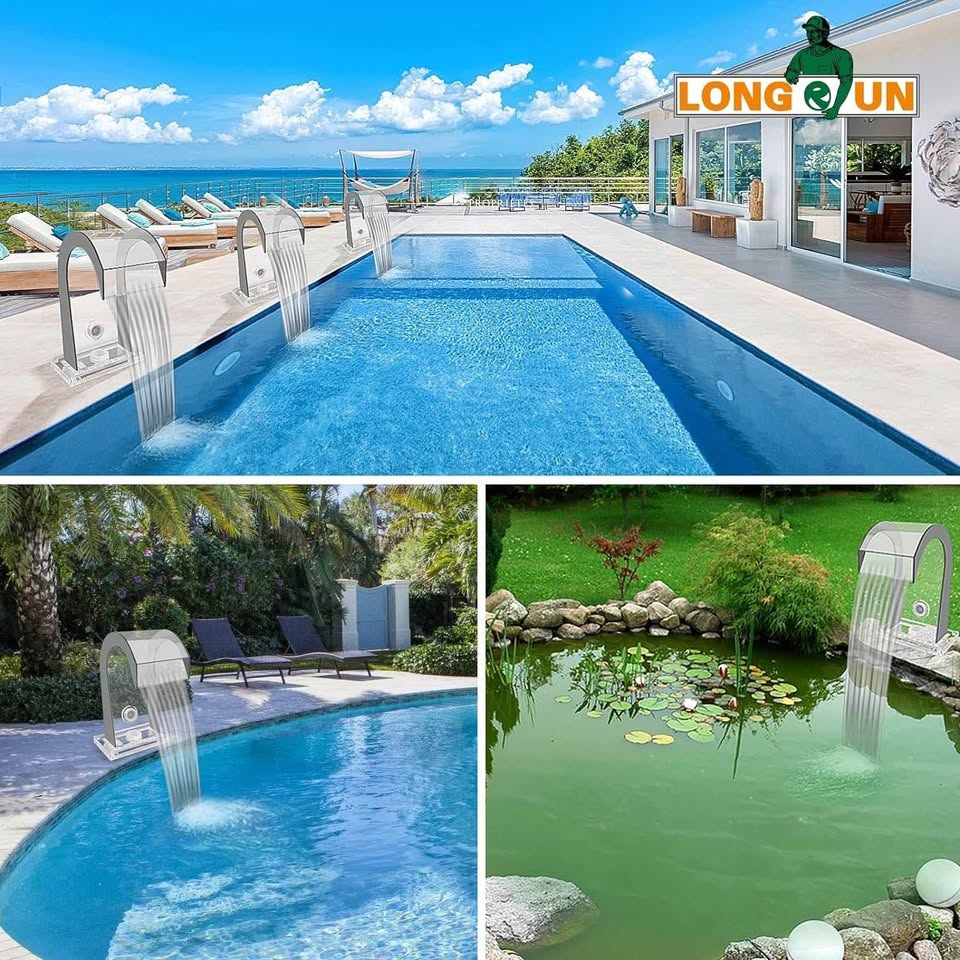 LONGRUN Pond Waterfall Spillway, Acrylic Pool Fountain Waterfall with 7 Colors LED, Complete Garden