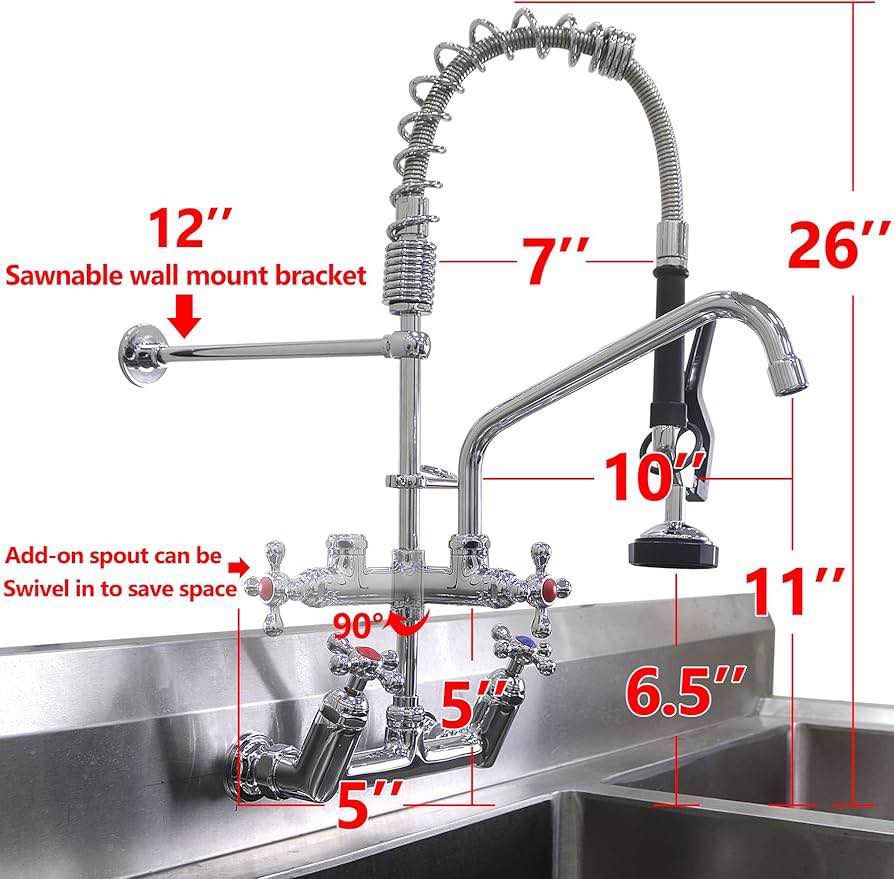 Brand new Commercial Sink Faucet Pre Rinse Device 8 Inch Wall Mount Faucet, Restaurant Faucet 26 Inc