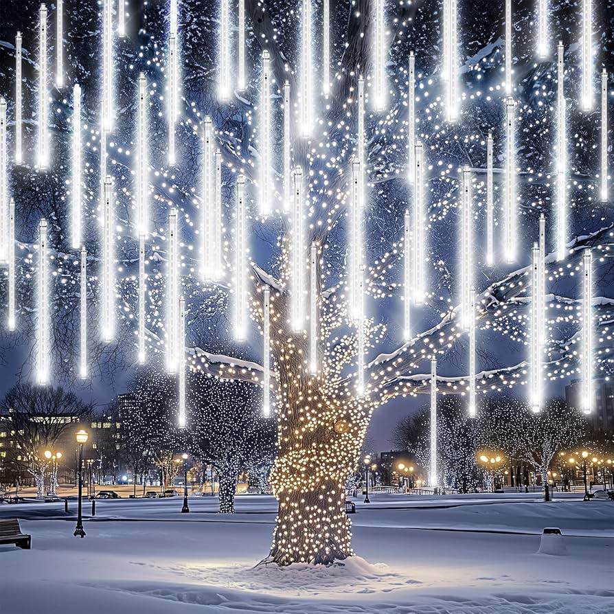 20 Tubes 720 LED Meteor Shower Lights Outdoor Christmas Lights, UL Certified Falling Rain Drop Snowfall Icicle Cascading String Light for Xmas Holiday Tree Wedding Party Garden Decor,