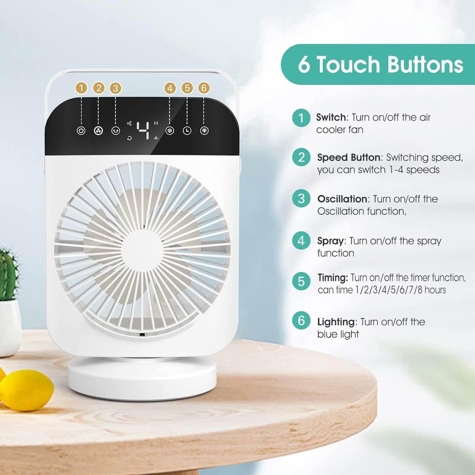 Portable Air Conditioner Fan, 70° Oscillating Air Cooler Fan, 4-in-1 Mini Air Cooling Fan